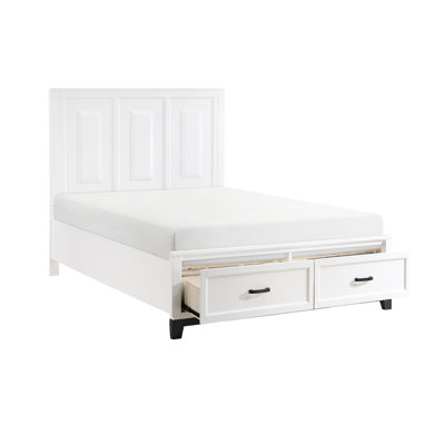 Grand lit plateforme en bois avec rangement, blanc pour les tiroirs de rangement rustiques Grace,
