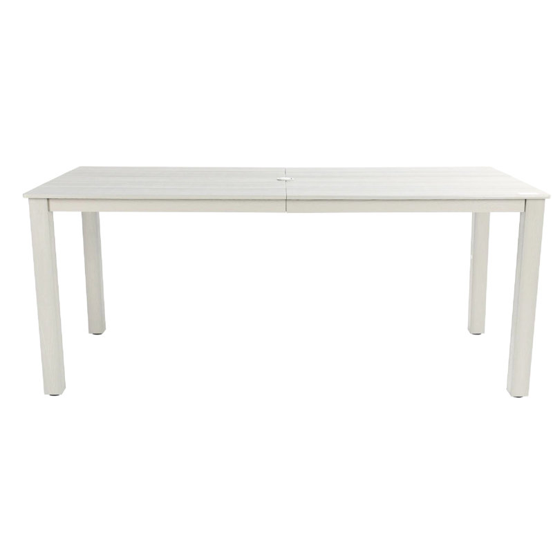 Table de salle à manger grise, 68,9 pouces de long, hanches en bois texturé, conception simple, trou de parasol, matériau des hanches pour l'intérieur et l'extérieur, configuration