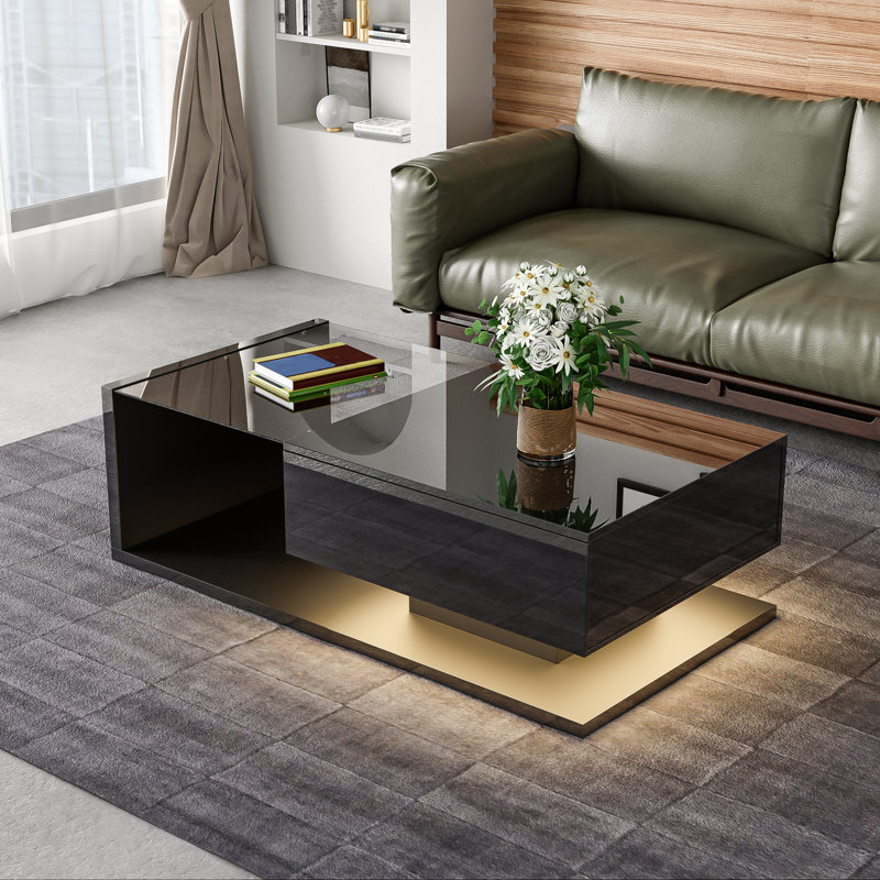 Solid Coffee Table with Storage, Black
