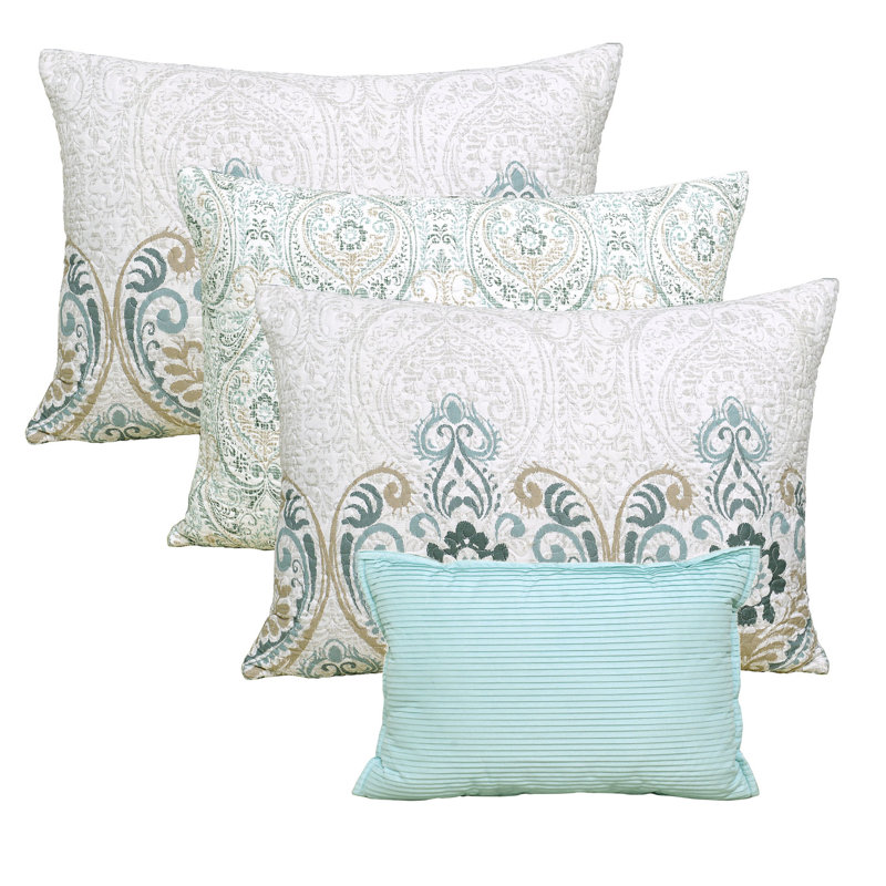 Polyester Damask Quilt with Pillow Shams Included, Blue