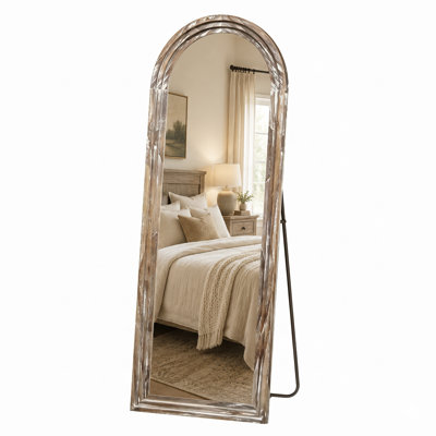 Arched Solid Wood Full Length Floor Mirror for Bedroom and Entryway