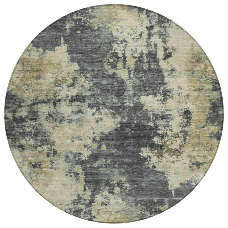 Machine Washable Indoor/Outdoor Xhevrie Gray Rug, Round 8'