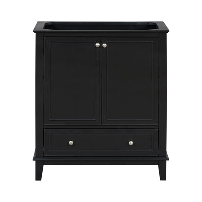 Black Bathroom Cabinet Base 30", Solid Wood & Vanity With Doors And Drawer, Adjustable Shelf, Freestanding, Assembly Required 30" Base, Black, Board,