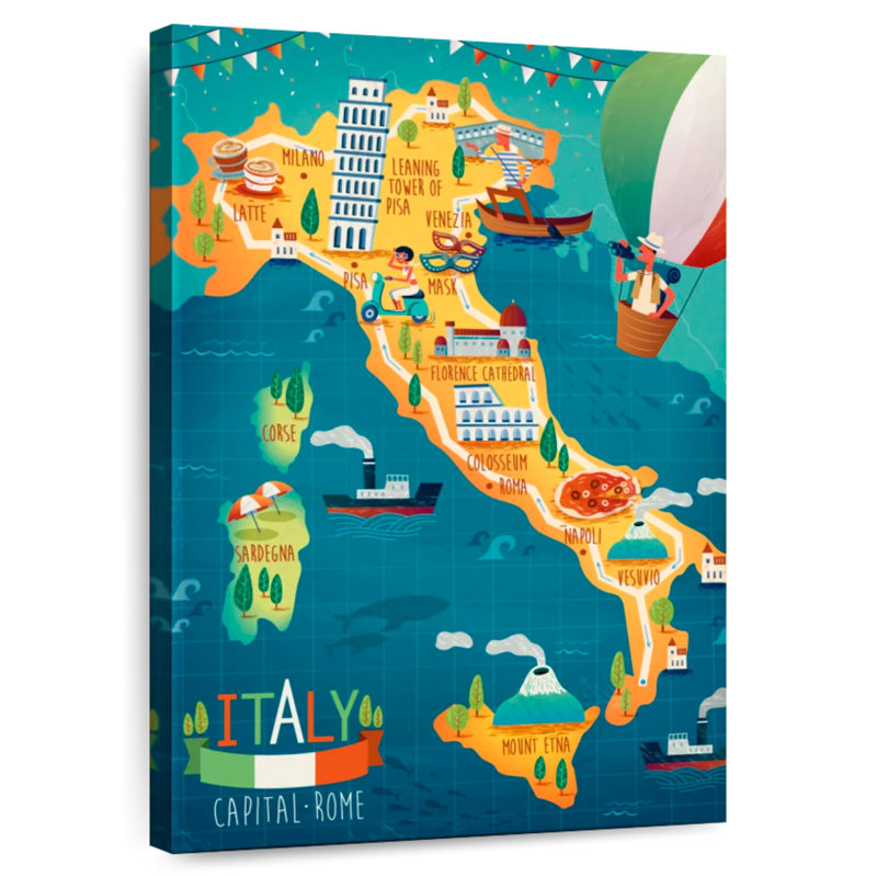 Aliaz Travel To Italy Map, 39" H x 26" W