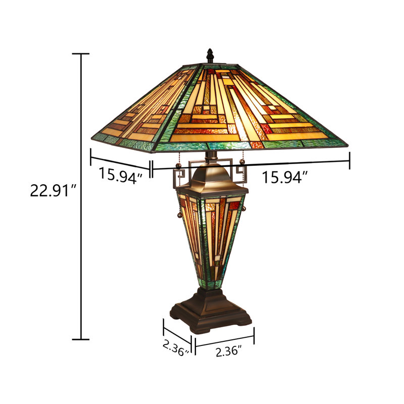 CHLOE Lighting FIRMAN Tiffany-Style 3-Light Mission Double Lit Table Lamp 16" Shade