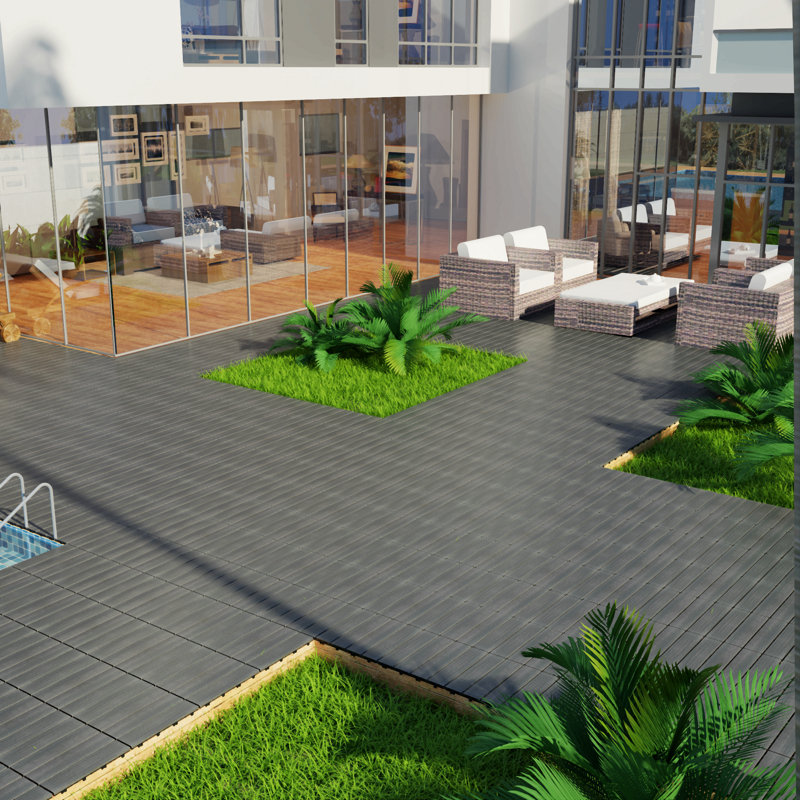 Carreaux de patio en composite de bois et plastique WPC pour terrasse, Gris foncé, 22