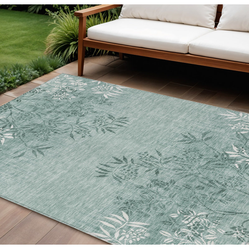 Tapis lavable intérieur / extérieur floral ivoire 10 pi x 14 pi