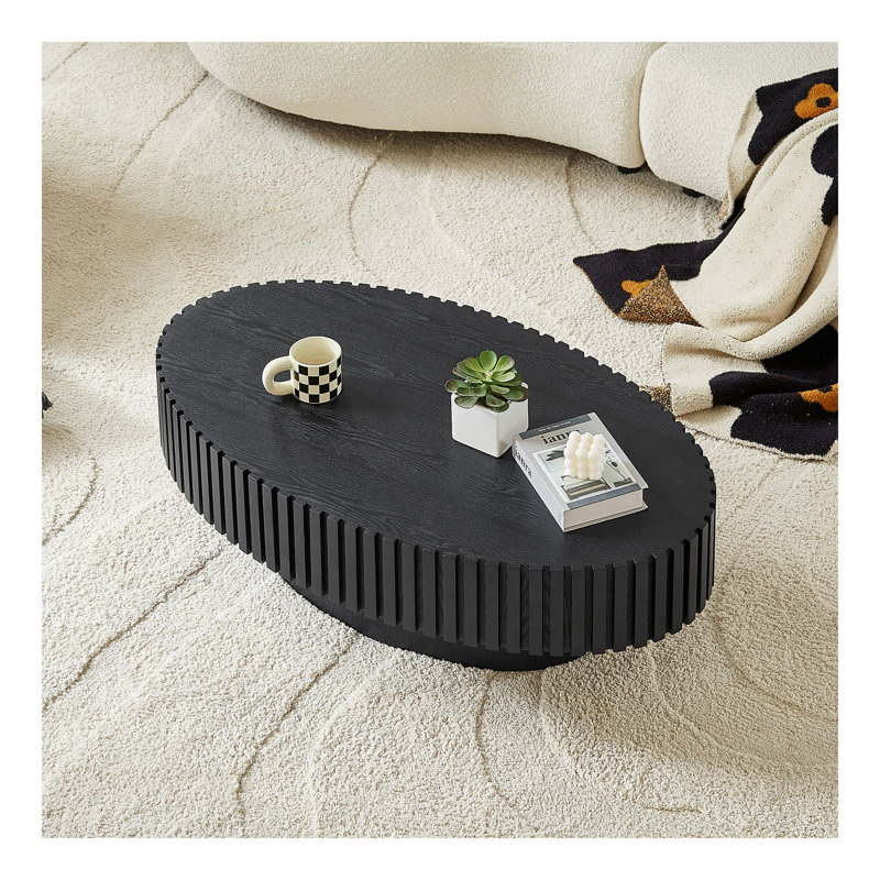 Table basse à tambour moderne de 43,7 pouces de style moderne fabriquée à la main par Ellipse, Noir mat