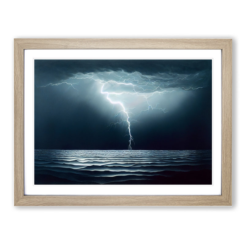 XH1022-3035X Electrifying Ocean Thunderstorm - Single Picture Frame Print, 46cm H x 64cm W x 2cm D, Oak 