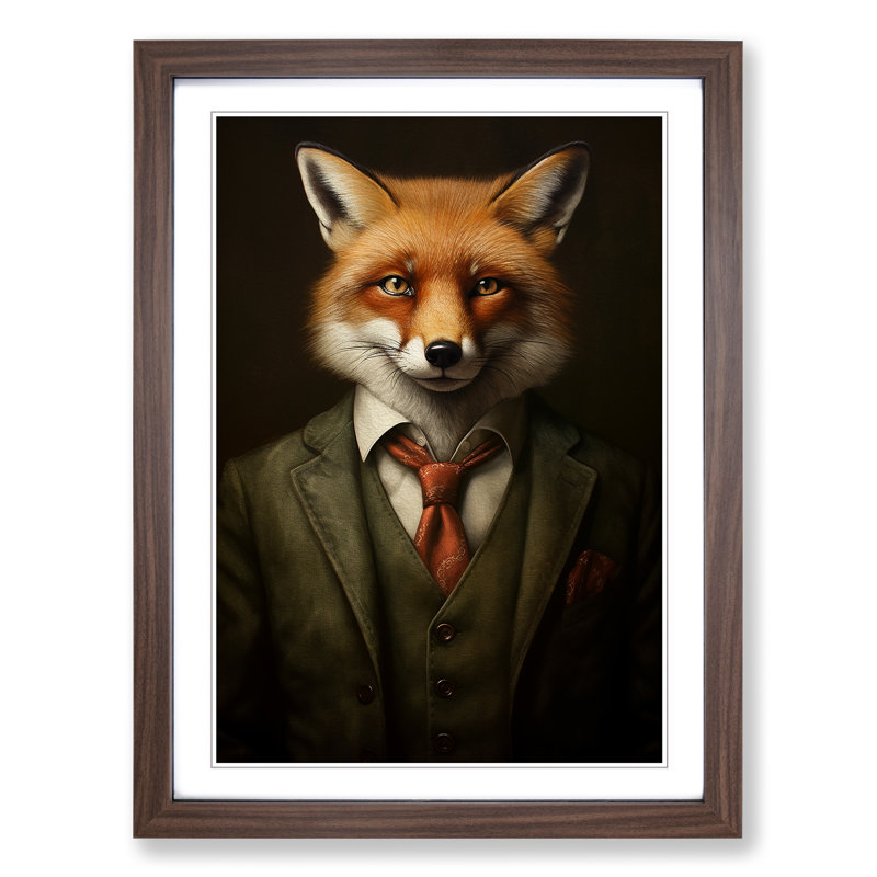Fox in a Suit Painting No.3 - Framed Print, Walnut Framed, 34cm H x 25cm W