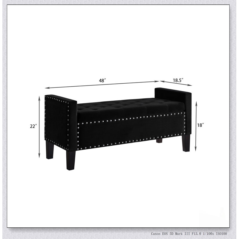 Banc rembourré capitonné avec rangement à boutons et garniture cloutée, siège rembourré doux avec accoudoirs pour le vestibule et le salon