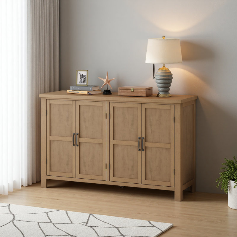 Buffet de rangement 4 portes avec tablettes réglables et poignées rétro Atimon, Bois