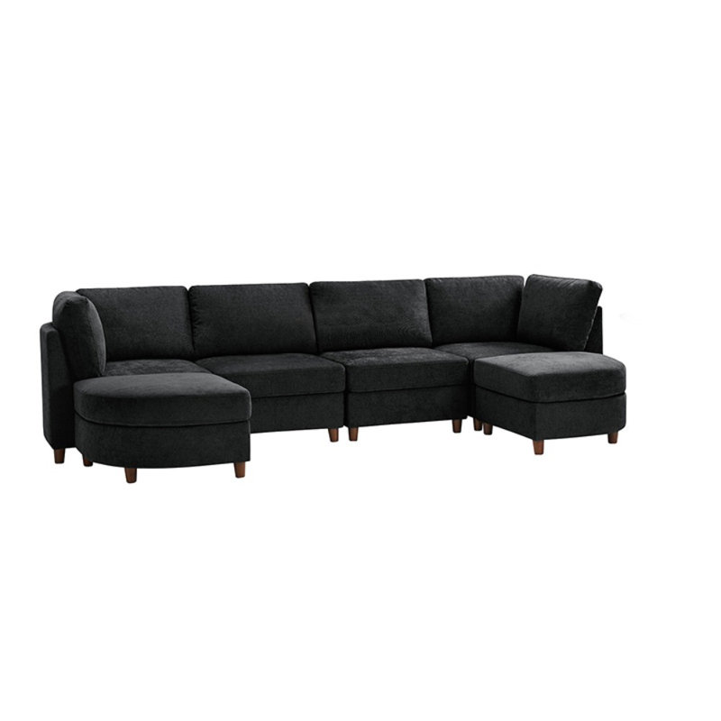 Dayman Modern Storage Convertible Sectional Sofa With End Table, Black