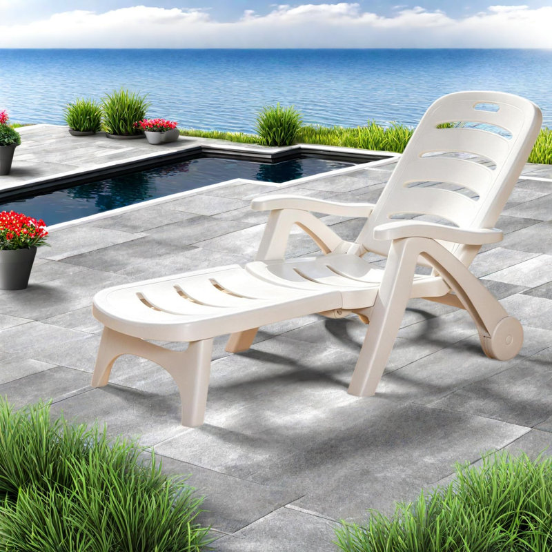Chaises longues de patio ajustables, chaise longue de piscine moderne en polypropylène blanc