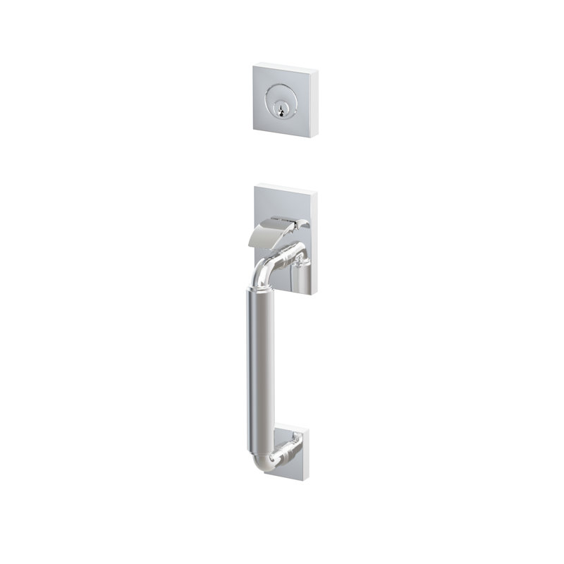Ensemble d'entrée sectionnelle EMPowered 2 Touch Emtek SELECT, cylindre simple tubulaire, tige extérieure en R, poignée lisse, levier intérieur Hermes, côté droit, bronze huilé