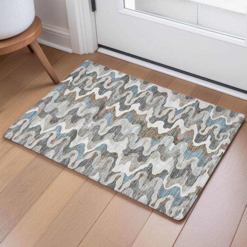 Machine Washable Indoor/Outdoor Chantille ACN2481 Abstract Rug, 1'8" x 2'6", Ivory