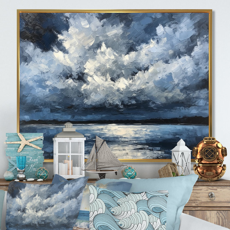 Tempête, formation de la côte sur toile, H 30 po x l 40 po x P 1,5 po, Cadre flottant doré