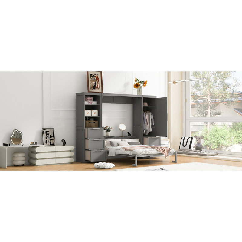 Lit avec rabat latéral gris - Maximisez votre espace de rangement pour garde-robe et tiroir pour grand lit, Gris
