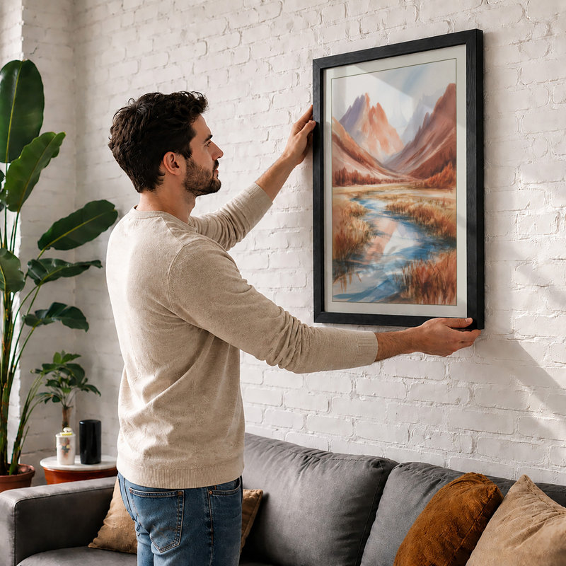 Mountain Valley at Autumn Scandinavian - Framed Print, Unframed, A4 - 29.7 x 21.0 cm