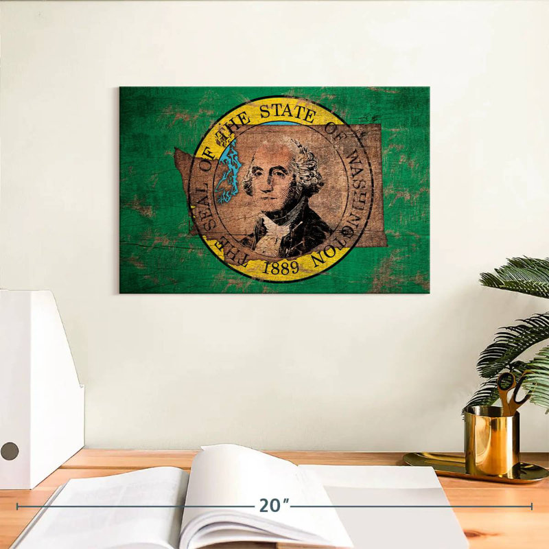 Borges State Map Over Washington Flag, 8" H x 12" W