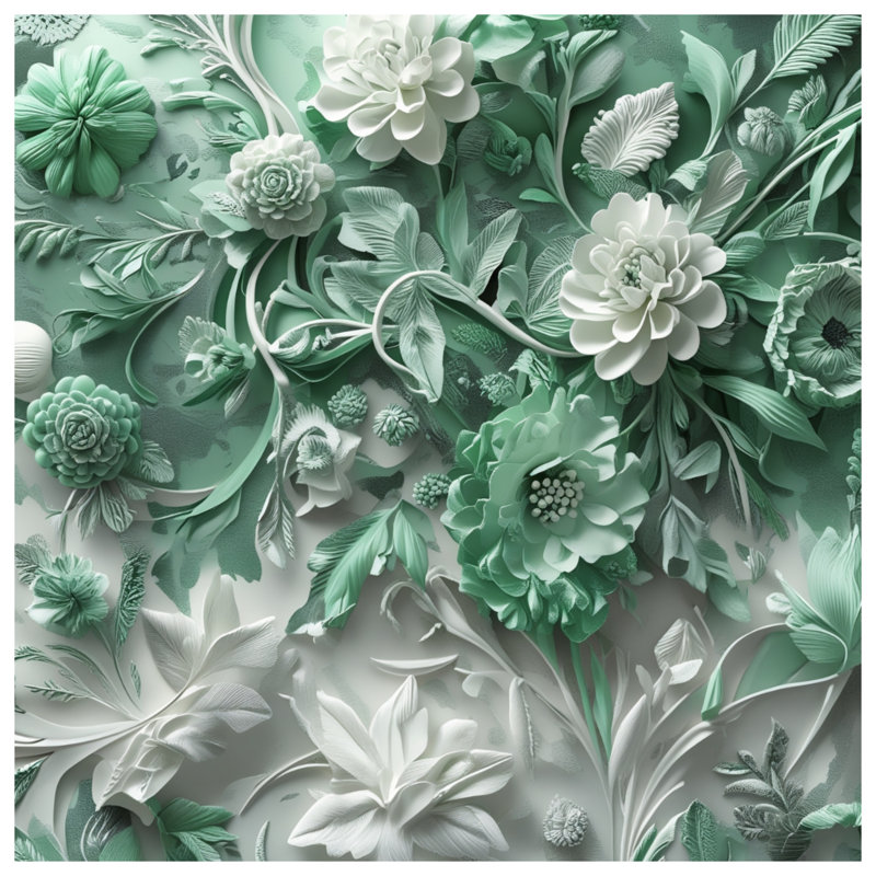 Rideaux de douche à motif floral vert et blanc extra longs, 70in W x 72in H