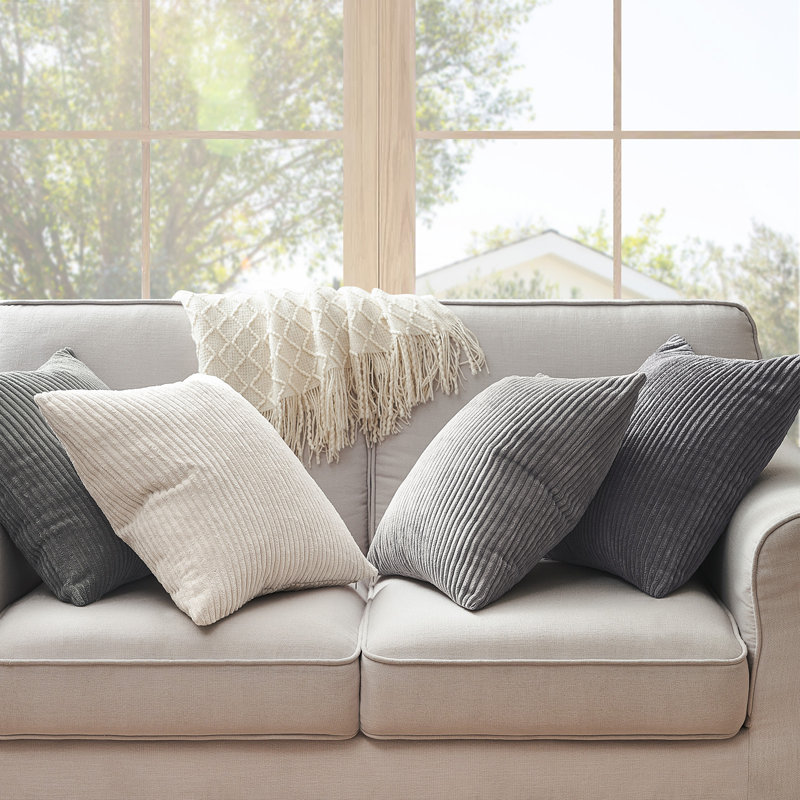 Corduroy Striped Corduroy Pillow Cover Square Modern Gradient Pillow Cases for Sofa,  Decorative Cushion Cover, Gray