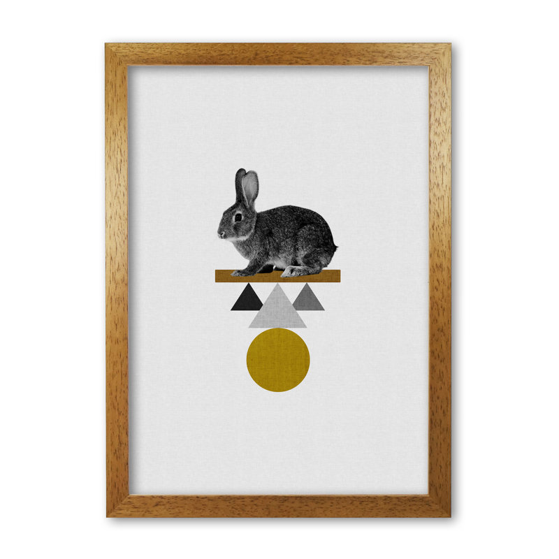 Tribal Rabbit - Print, 60 cm H x 42 cm W x 5 cm D, Honey Oak Frame