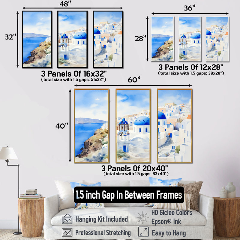Grèce, Santorin, paysage I - Grèce, art mural, Cadre flottant noir, H 28 po x l 36 po