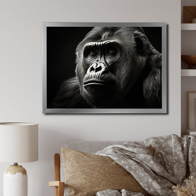 «Black and White Gorilla Majestic I» sur toile, H 30 po x l 40 po x P 1,5 po, Cadre photo argenté