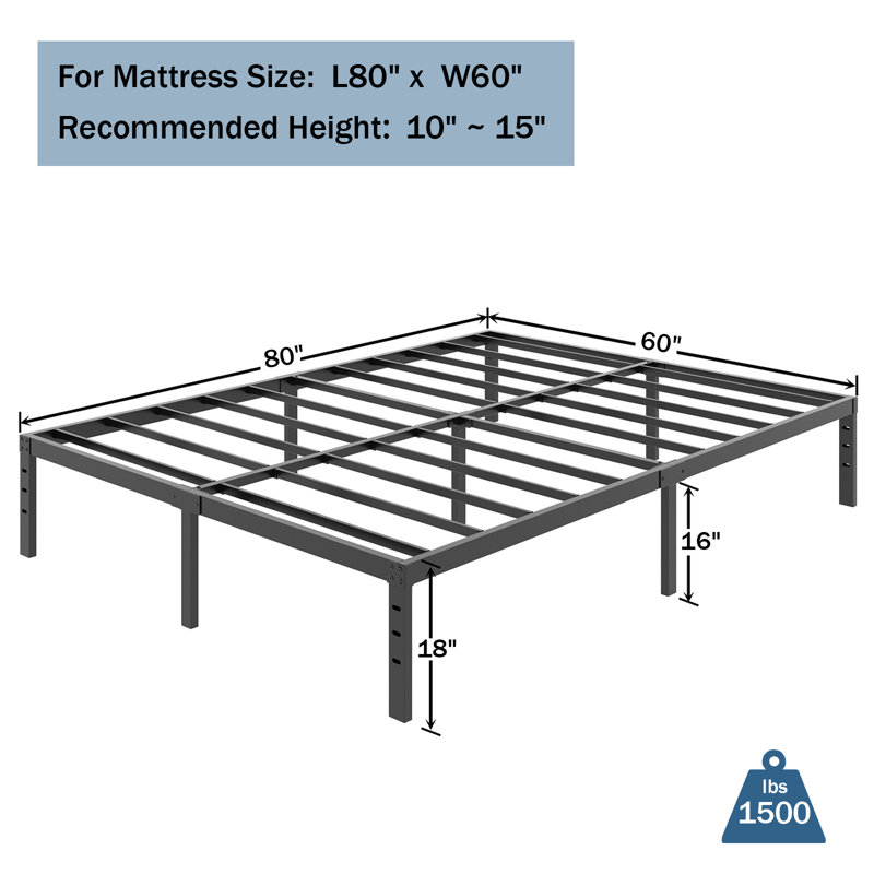 Ottery Heavy Duty 18" Metal Bed Frame, No Box Spring Needed, Slots for Headboard Attachment, No Noise, Queen