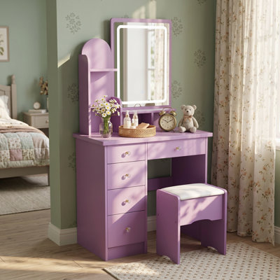 Ensemble de coiffeuse avec tabouret et miroir 55,1 po Moriah