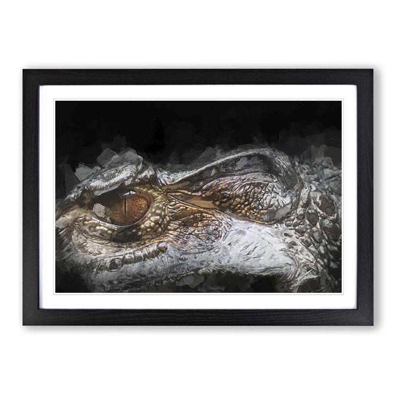 Alligator Watchful Eye in Abstract - Picture Frame Graphic Art Print, 27cm H x 36cm W x 2cm D, Black Framed