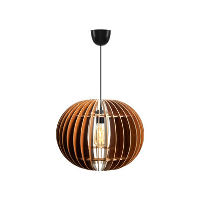 Scandinavian Style Big Sphere Chandelier, Walnut Color, 13.0 x 14.2 inches | Adjustable Cable, MDF Body, E27 Socket (Max 40W) | Elegant Lighting Fixture for Modern Home Décor & Living Spaces