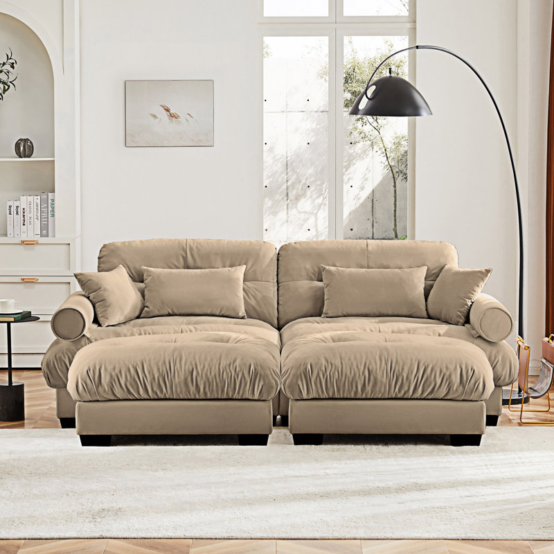 Upholstered Sofa Couchs And Convertible Ottomans, 2, 35.03" H x 93.73" W x 37.03" D, Camel