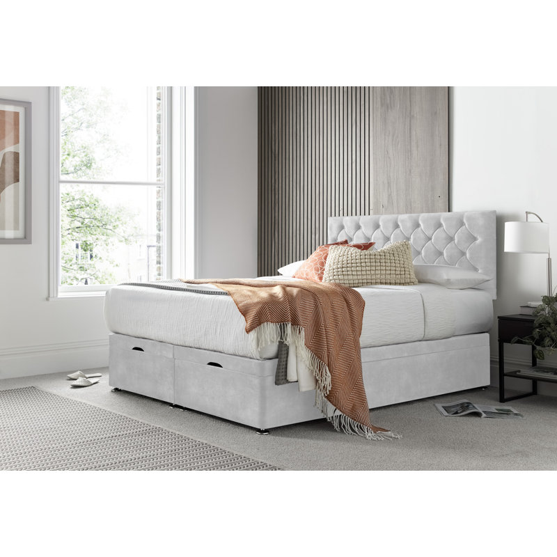 Florida Naple Divan Ottoman with Headboard on Struts, Silver, Double (4'6)