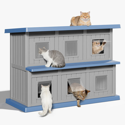 Outdoor Cat House, 2-story Weatherproof Cat Shelter With Waterproof