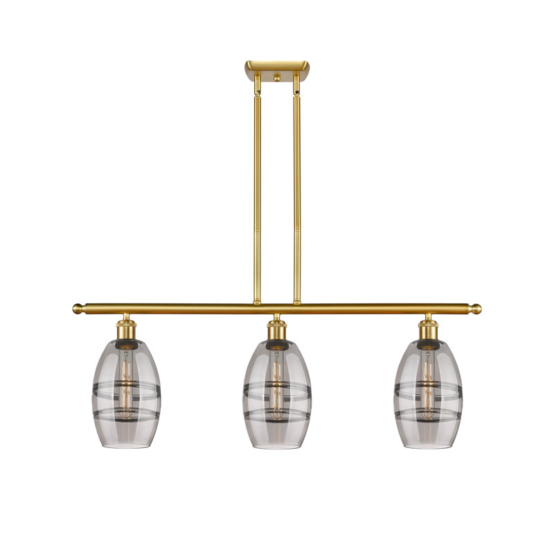 Luminaire suspendu pour îlot de cuisine 3 lumières Dundrod, Nickel poli, Gris fumée clair