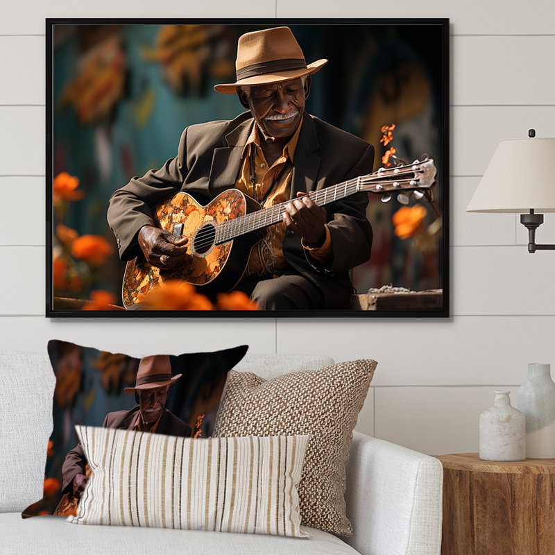 «Orange Cuban Music Essence», reproduction sur toile, Cadre flottant noir, H 24 po x l 32 po