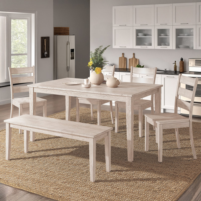 Alexa-Mae 6-Person Solid Wood Four-Leg Dining Set, Antique White