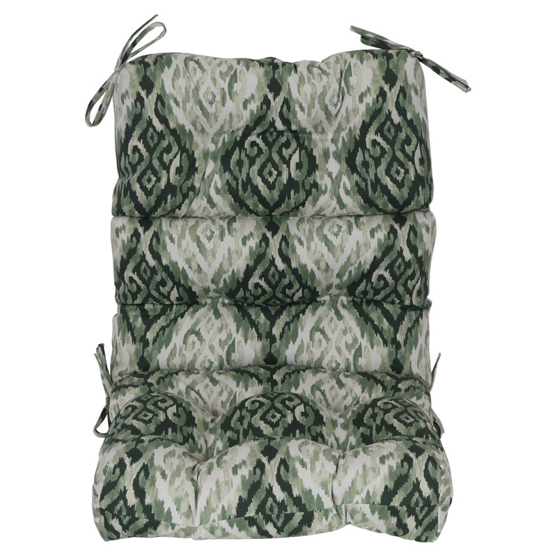 Outdoor Tufted Seat/Back Chair Cushion, Green/Lakat Mineral Abstract, 22" W x 21" D