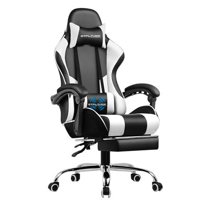 Gaming Chair, Computer Chair with Footrest and Lumbar Support, Height Adjustable Game Chair with 360°-Swivel Seat and Headrest and for Office or Gaming