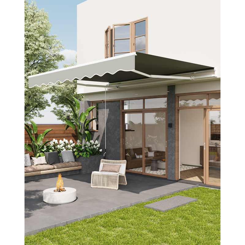 12'x10' Retractable Awning, Waterproof Patio Awning, Sun Shade Awning with Manual Crank Handle, Aluminum Frame, 280 g/㎡ Polyester Fabric, for Deck, Porch, Balcony