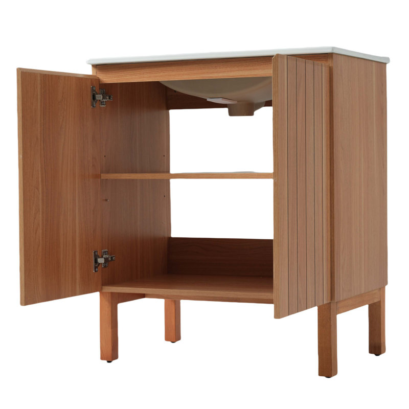 Meuble-lavabo moderne 30 po avec lavabo en céramique, meuble-lavabo minimaliste rétro