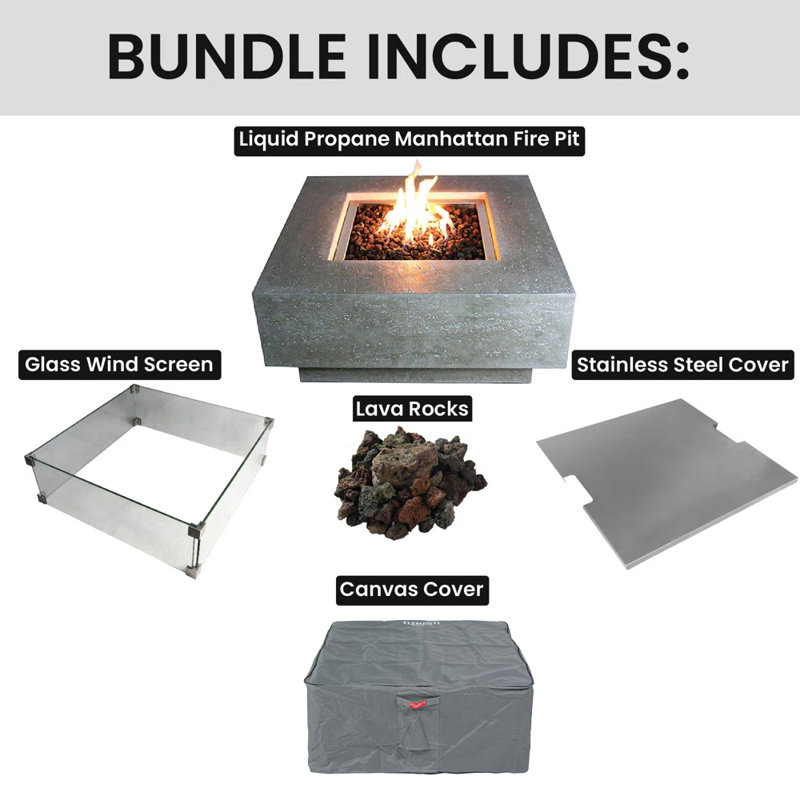 Envelor Fire Pit 16'' H X 36'' W Includes Windscreen, Lid, and Canvas Cover, Propane