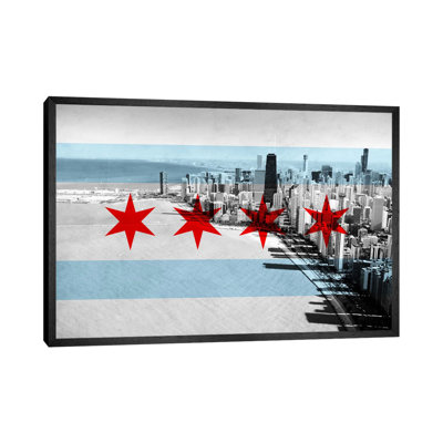 Chicago City Flag (Downtown Skyline) 1 Piece Floater Frame Wall Art on Canvas