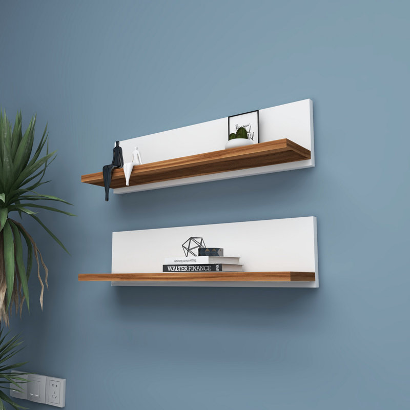 Tablette murale Colesen, Blanc/noyer