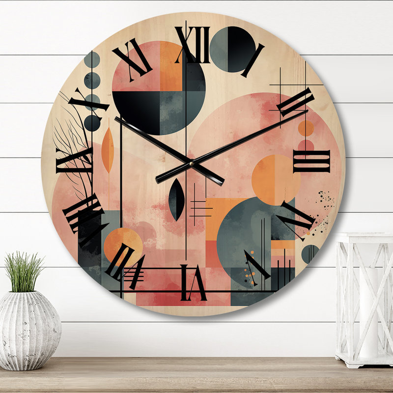 Horloge murale rétro en or rose Minimal Geometrics, Moyenne