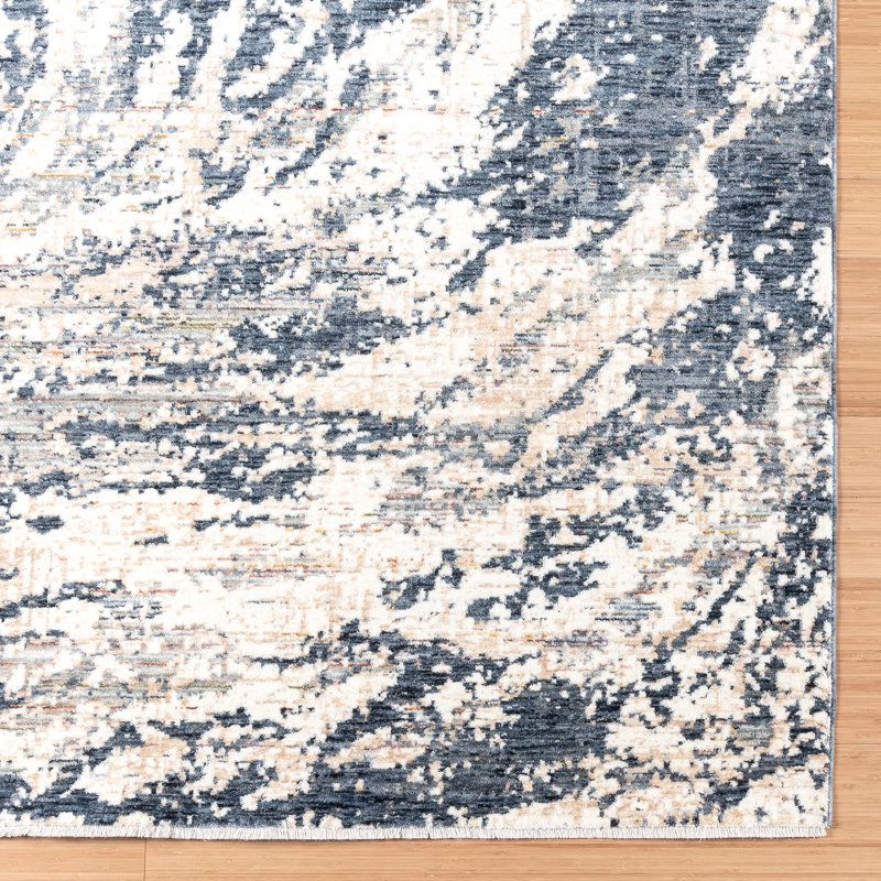 Tapis en polypropylène bleu / beige / ivoire Damita Exton, Rectangle 8 pi 9 po x 13 pi 1 po