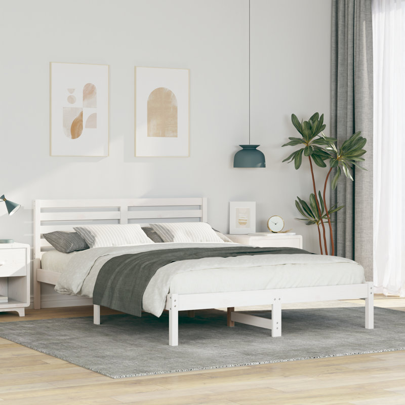 Solid Wood Bed Frame, European Double (140 x 200 cm), White