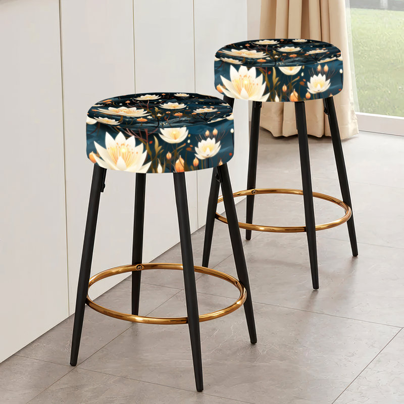 Ensemble de 2 tabourets de bar Beige Zen Floral Lotus Tranquility
